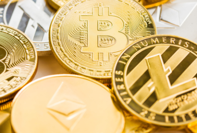 Various gold crypto coins.